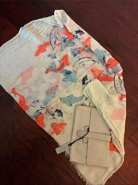 Gap Fish Print Scarf in Mint, Coral & Blue and Gap Mint Clutch
